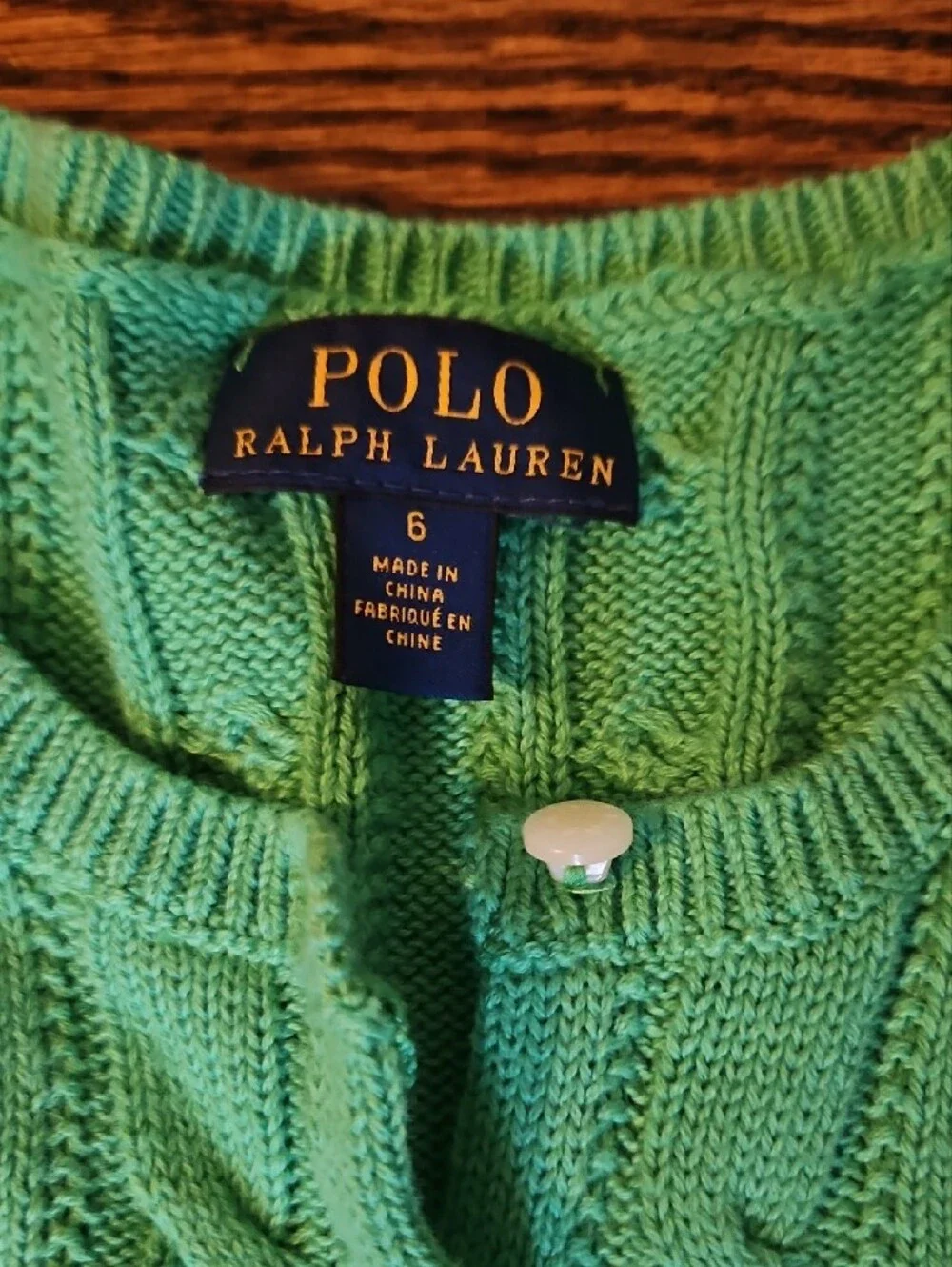 Polo by Ralph Lauren Green Cable-Knit Ruffle Hem Sweater